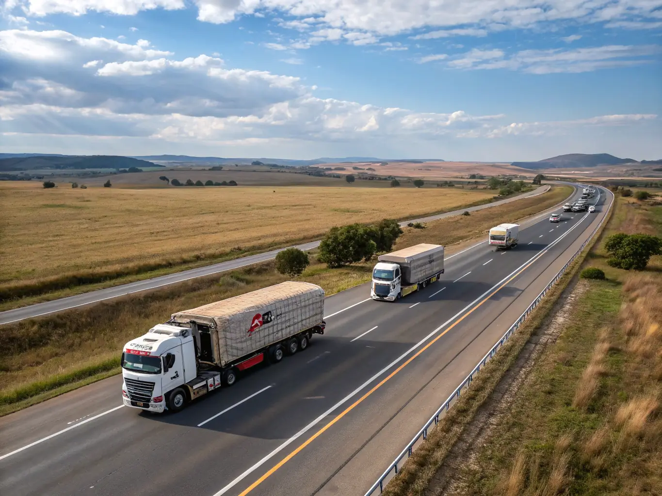 An image of a truck transporting a vehicle on a highway, representing reliable logistics.